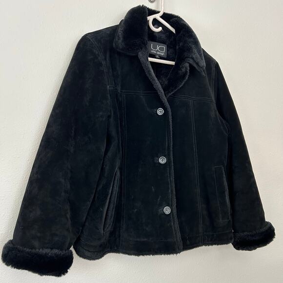 Vintage UTEX Design suede faux fur lined coat 90s Y2K boho grunge goth winter M - Picture 2 of 10